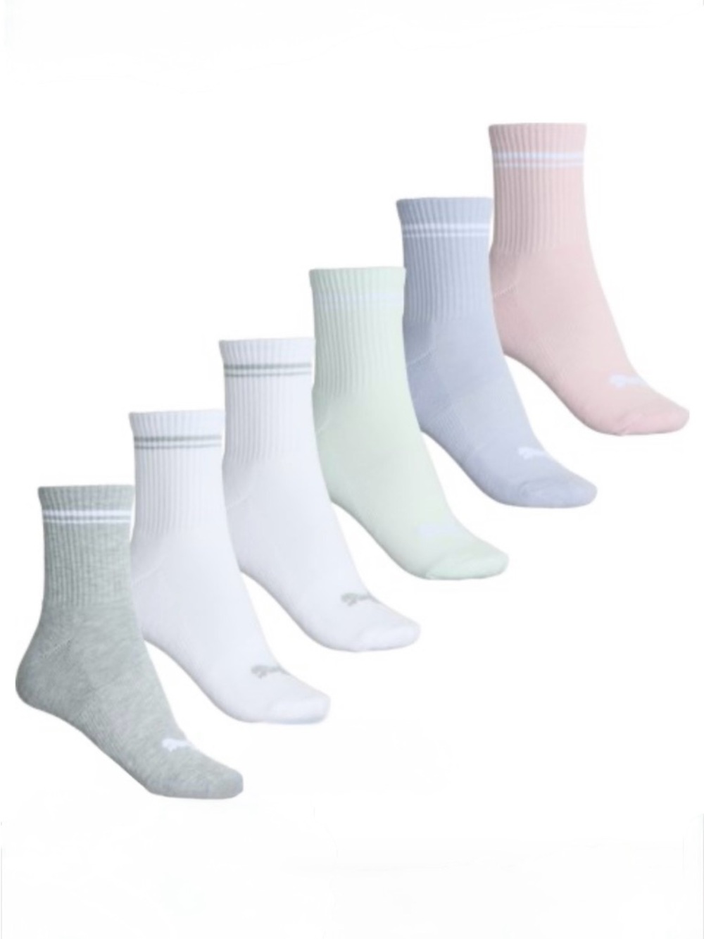 NIP 1 set of 6 pair Puma terry crew socks pastels